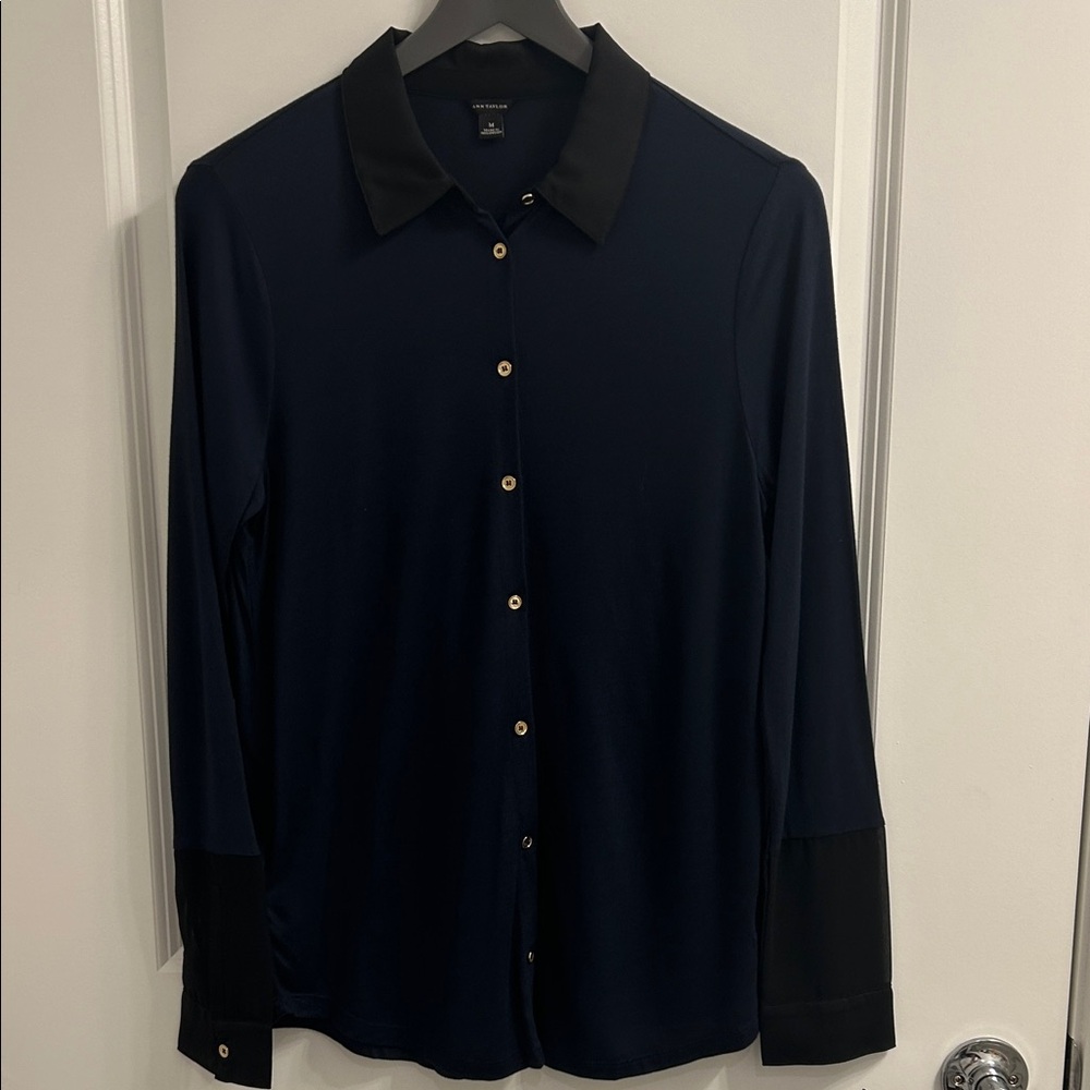 Calvin Klein Navy Blouse with Black Accents